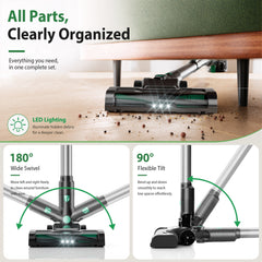 Prettycare Cordless Vacuum Cleaner,30Kpa 40min 6-in-1 Upright Stick Vacuum Cleaner for Pet Hair Carpets Floors with LED light