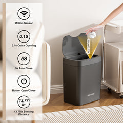 PrettyCare 2 Packs 3.6 Gal Automatic Bathroom Trash Cans with Lid Touchless Small Bedroom Plastic Garbage Can Black GC01